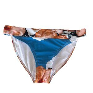Nicole Miller NWOT M Blue & Orange Floral Bikini Swim Bottoms